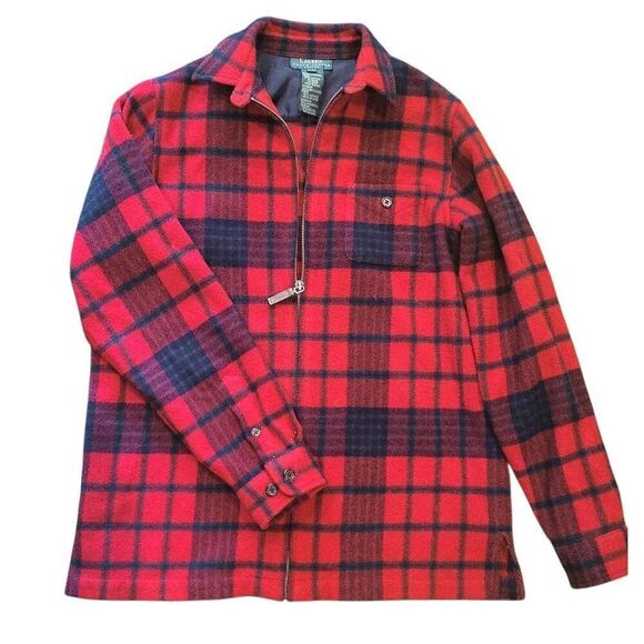 Vintage Ralph Lauren Shirt Jacket Women's Medium Petite Red Wool Flannel Zip - Picture 1 of 6